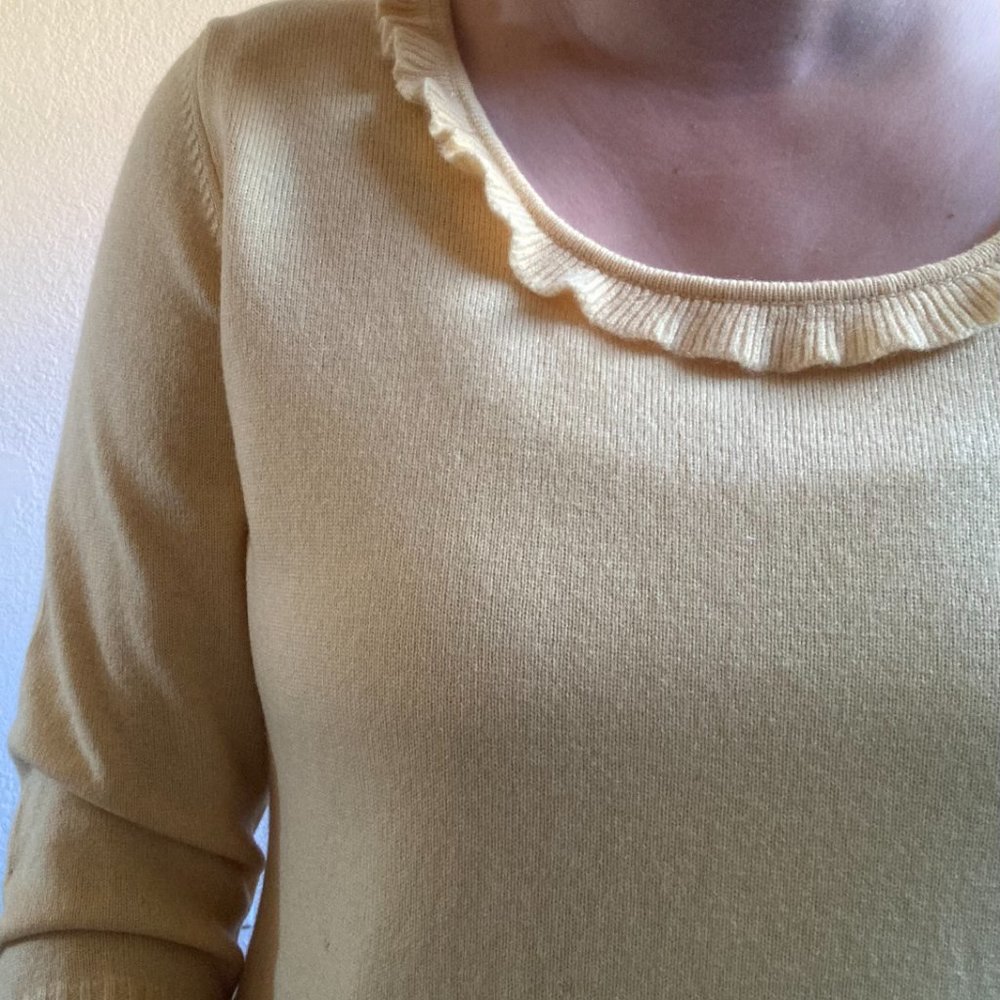 Pure Cashmere Sweater Sunshine Yellow, Ruffled, Scoop Neck - Picture 5 of 10